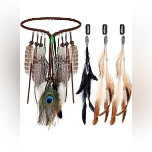 4 Pack Feather Hair Clips Handmade Boho Feather Headband Hippie Extension Comb